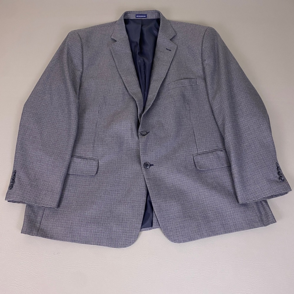 Stafford Herringbone Blazer Men's Size 50R Blue Classic Fit Sport Coat Rayon